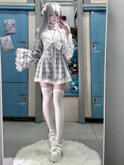 Sleeves Matching Landmine Two-Piece - Top Sailor Bow Shorts Blue + Gray Collar Set Style Bell