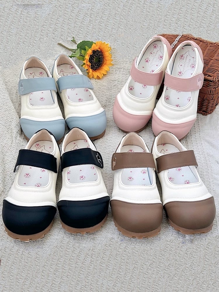 Sweet Lolita Pink Flat Shoes with Hook and Loop Strap