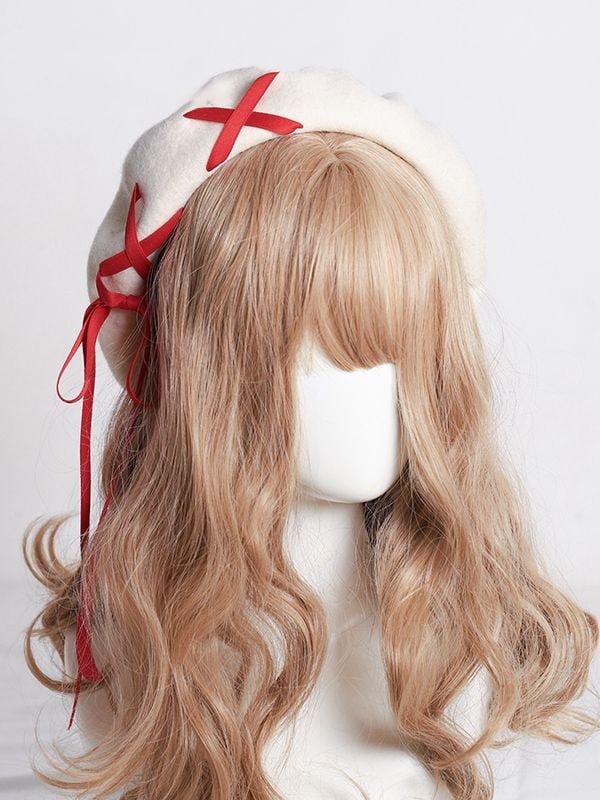 Color 11 Options Crossed Beret Accents with Tassel and Adorned – Ribbon