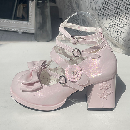 PU and Elements Pink Classic Top Shoes Bow Block with - Light Rose Lolita Heel High at Design