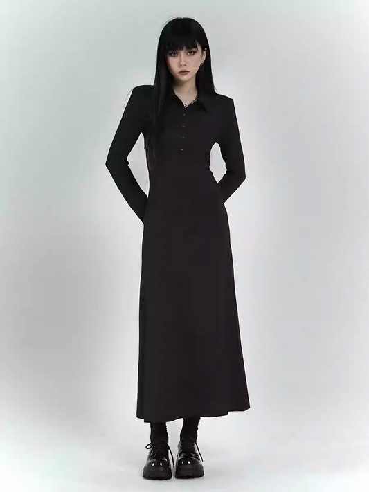Black Slim-fitting Shirt Dress