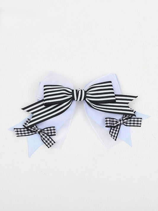Series Black Lolita Striped Hairclips in Bow Alice White Wonderland