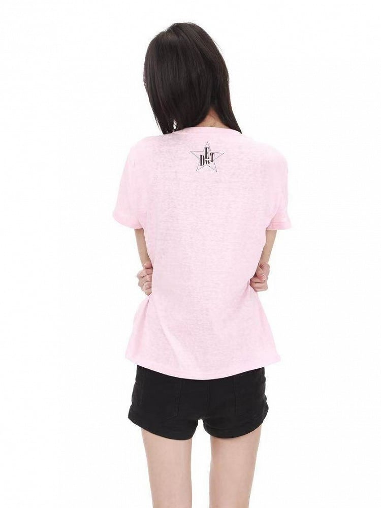 Pink Round Neck T-Shirt with Letter Print - DETW OnLine