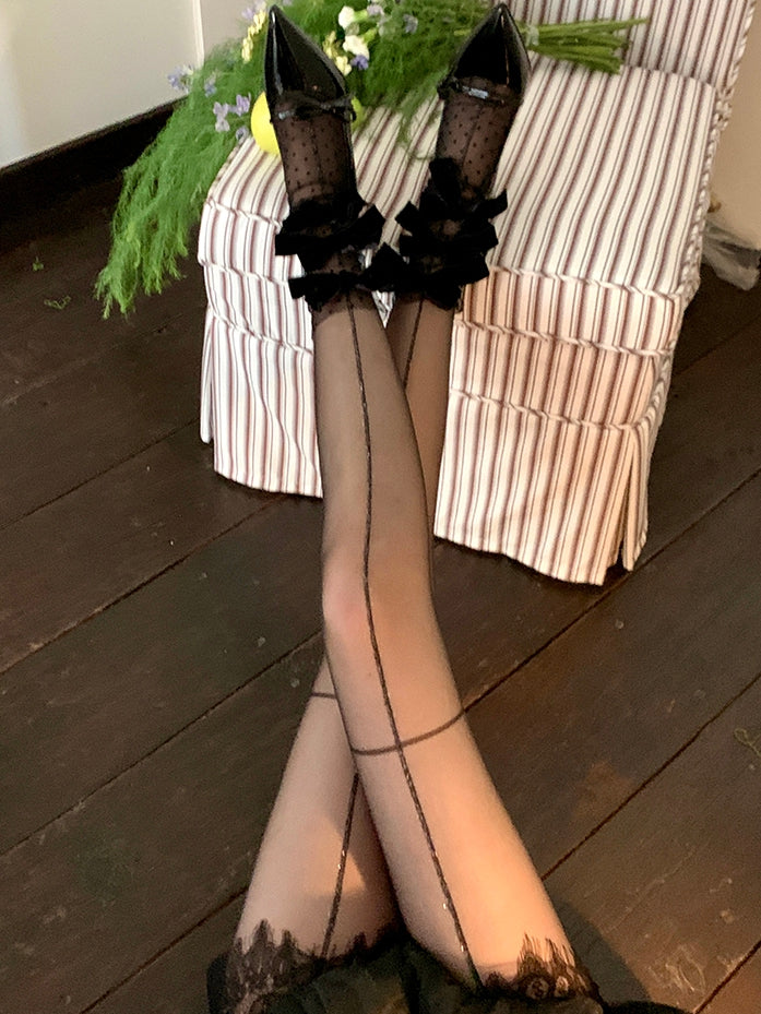 Tights Black Cross Semi-sheer Pattern