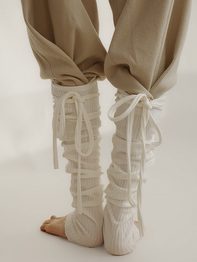 (3 Ribbed Knit Ruched Stirrup Leg Warmers Colors)