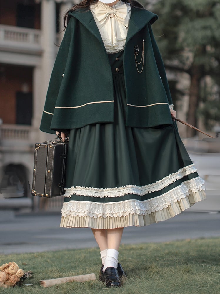 Woolen Hooded Cape Dark Green 62cm