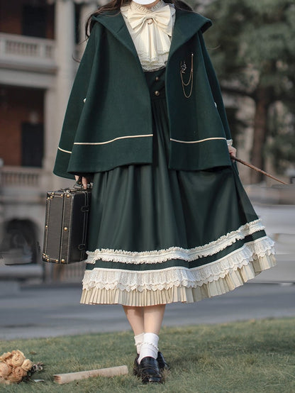 Woolen Hooded Cape Dark Green 62cm