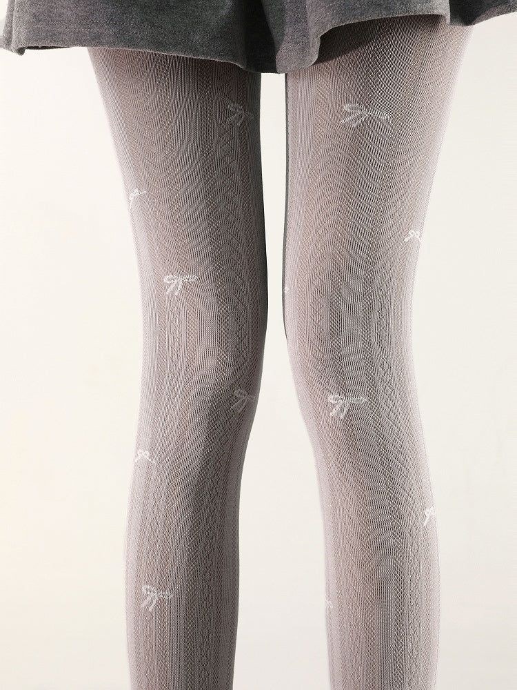 Bow Print Diamond 5 Vertical Colors Tights Pattern and