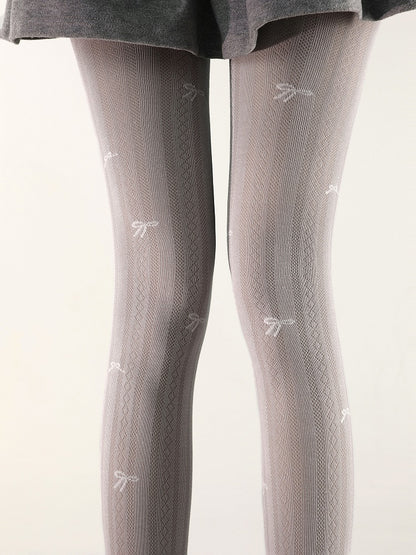 Bow Print Diamond 5 Vertical Colors Tights Pattern and