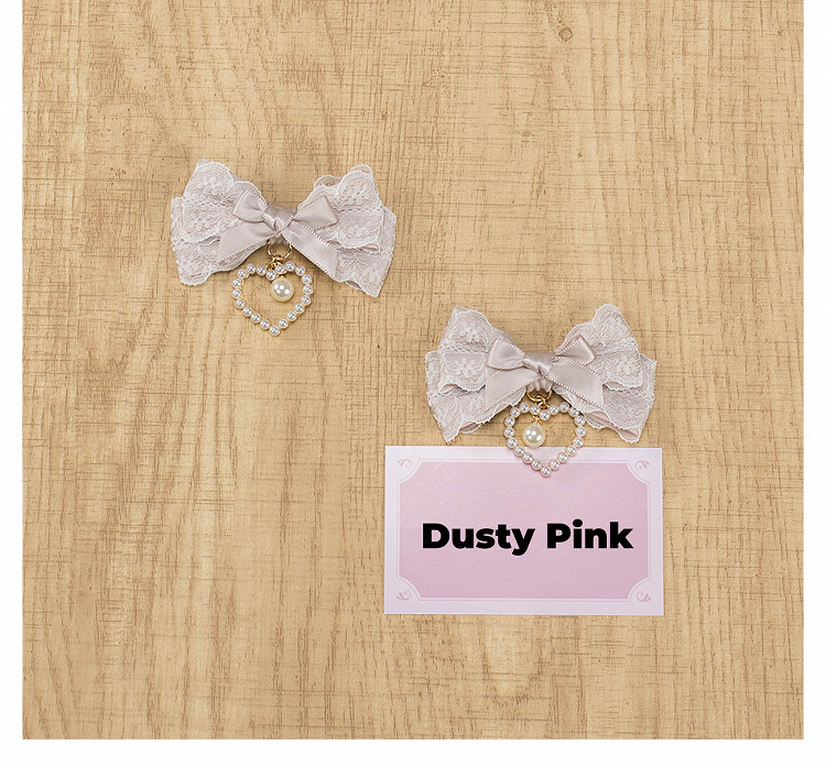 5色のビーズハートチャーム ジライケイ レースリボンヘアクリップ