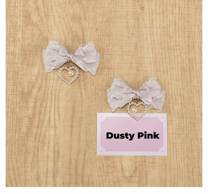 5色のビーズハートチャーム ジライケイ レースリボンヘアクリップ