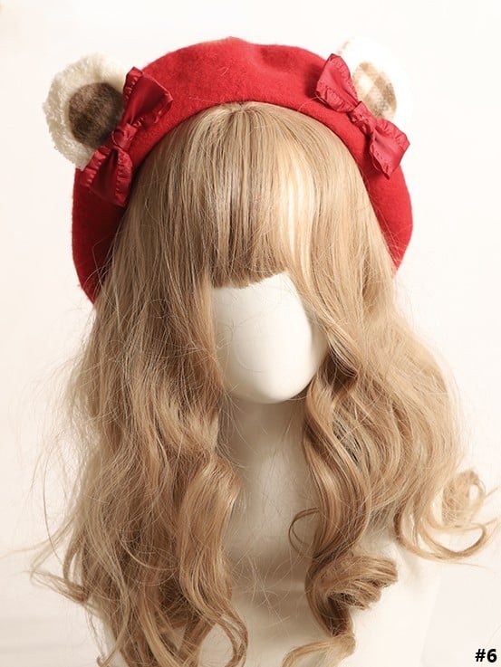 20 Color Options Sweet Lolita Plush Bear Ear Bowknot Beret