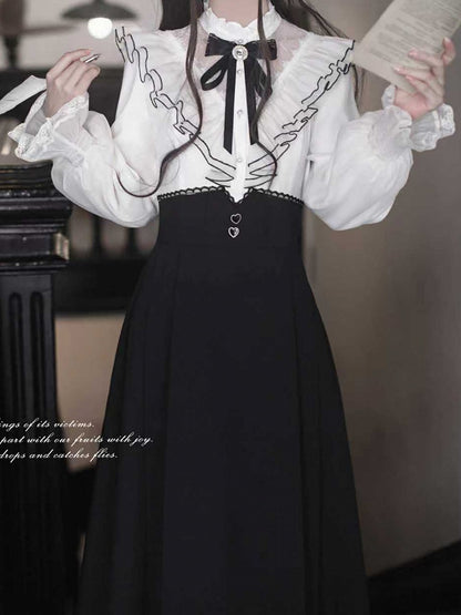 Lace and Bow with Black Rhinestone Kei Ribbon Jirai Decor Tie