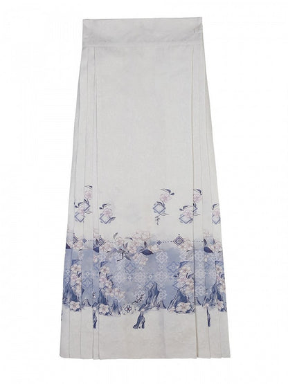 Floral Print White Purple Skirt Lolita Horse-face