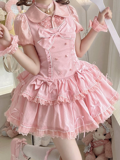 Schleife Rosa Akzente Punkte Lolita Old School Kleid Schimmer Polka Süß