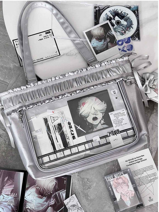 トリムイタバッグ シルバーリボンボウ 大容量トートバッグ フリル付き