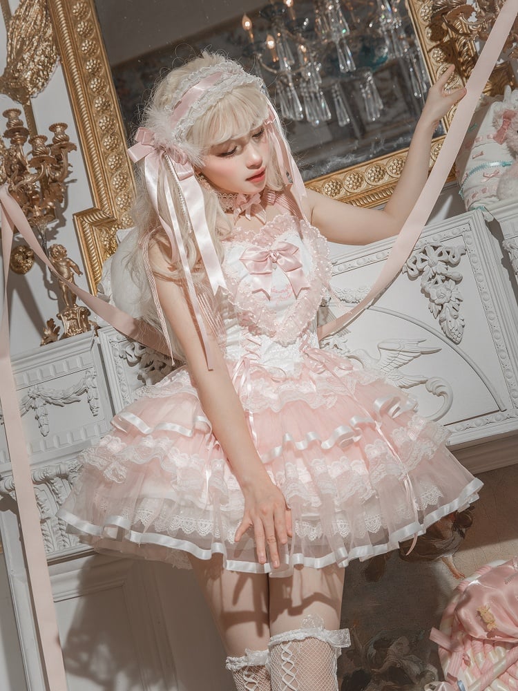 Lace-Trimmed Corset Jumper Skirt with Heart Bodice - Mademoiselle Pearl