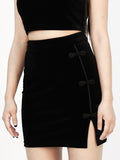 Skirt Cheongsam Side Velvet Buttons with Style Black Frog Slit Mini and