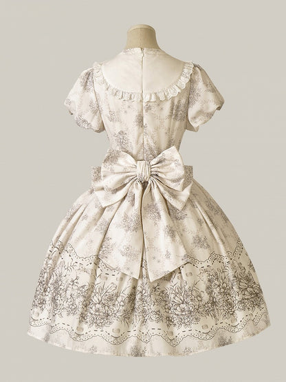 White and Piece Bodice Short Bowknot One Floral Embroidery Classic Version Lolita
