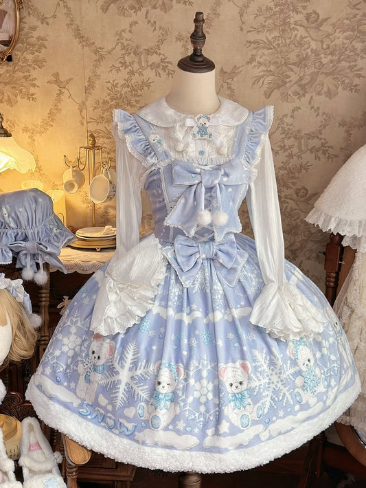 Winter Sweet Bear Purple Snowflake Lolita with Dress and Light Print