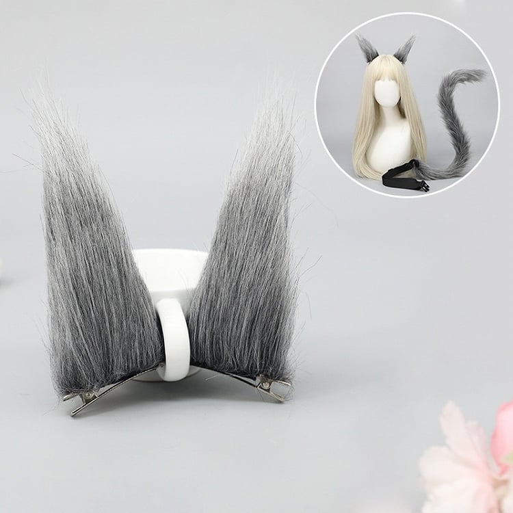 Color Long Solid Lolita 4 Colors Clips Hair Faux Fox Ear Fur