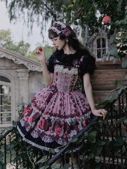 Strawberry Pink Short Puff Sleeve Polka Dot Lolita Dress - Whispering Isle