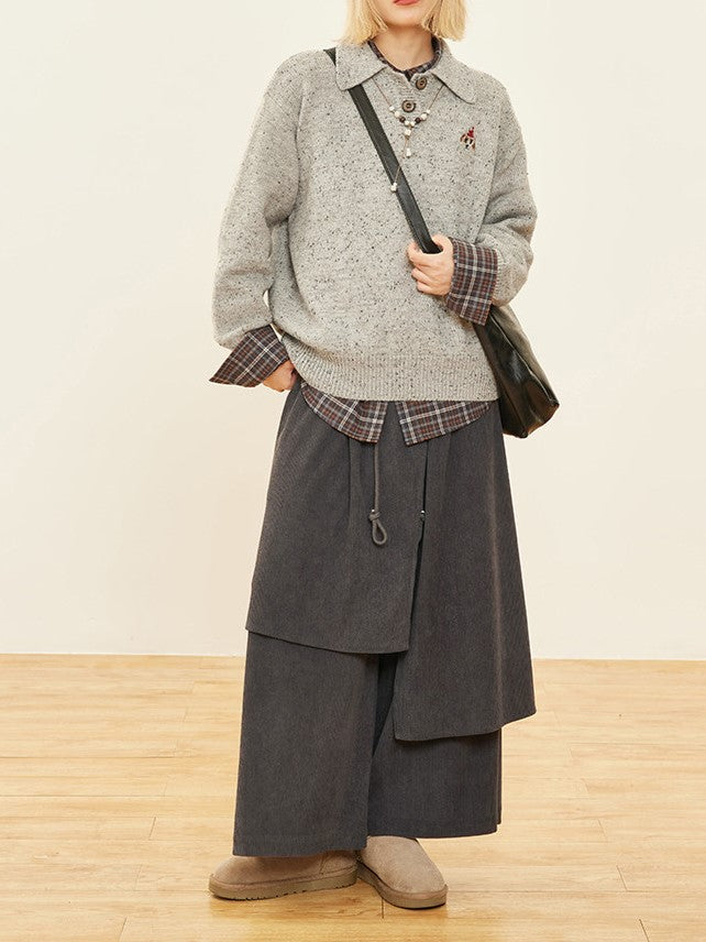 Wide-leg Cut Dark Design Pants Asymmetrical Gray