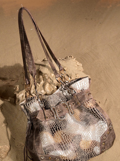 Pattern Brown Snakeskin Punk Shoulder Bag Wasteland