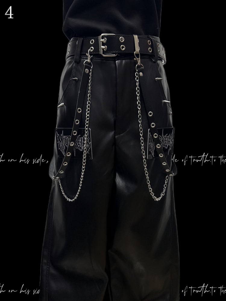 Black Pants Cut Letter Straight-leg Applique Punk