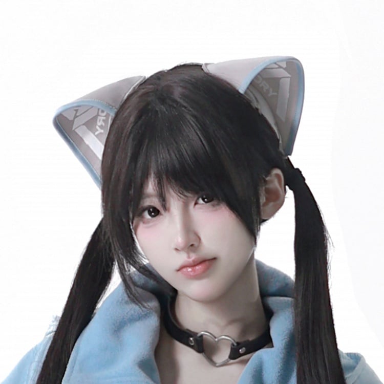 Cat Hair Gray Clips Cyberpunk Tenshi Blue Kaiwai Techwear Ear