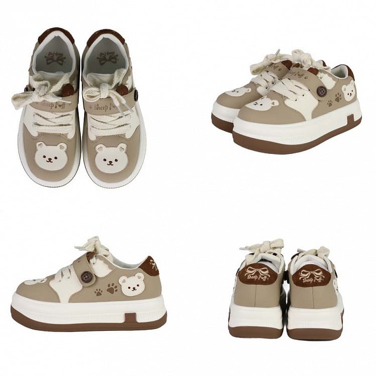 Lolita - Bear with Velcro Detachable Platform Sweet Theme Sneakers Paw Prints Brown