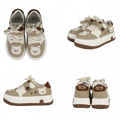 Lolita - Bear with Velcro Detachable Platform Sweet Theme Sneakers Paw Prints Brown