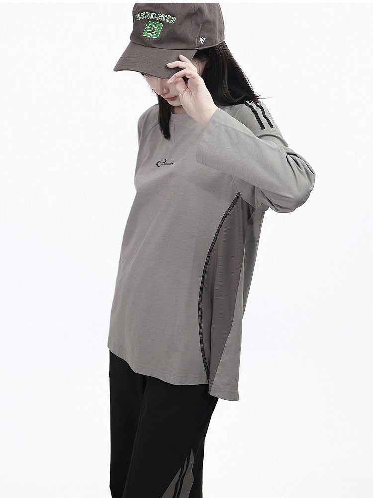 Gray Quick-Dry Long Sleeve Tee with Mesh Panels - PINK SAVIOR