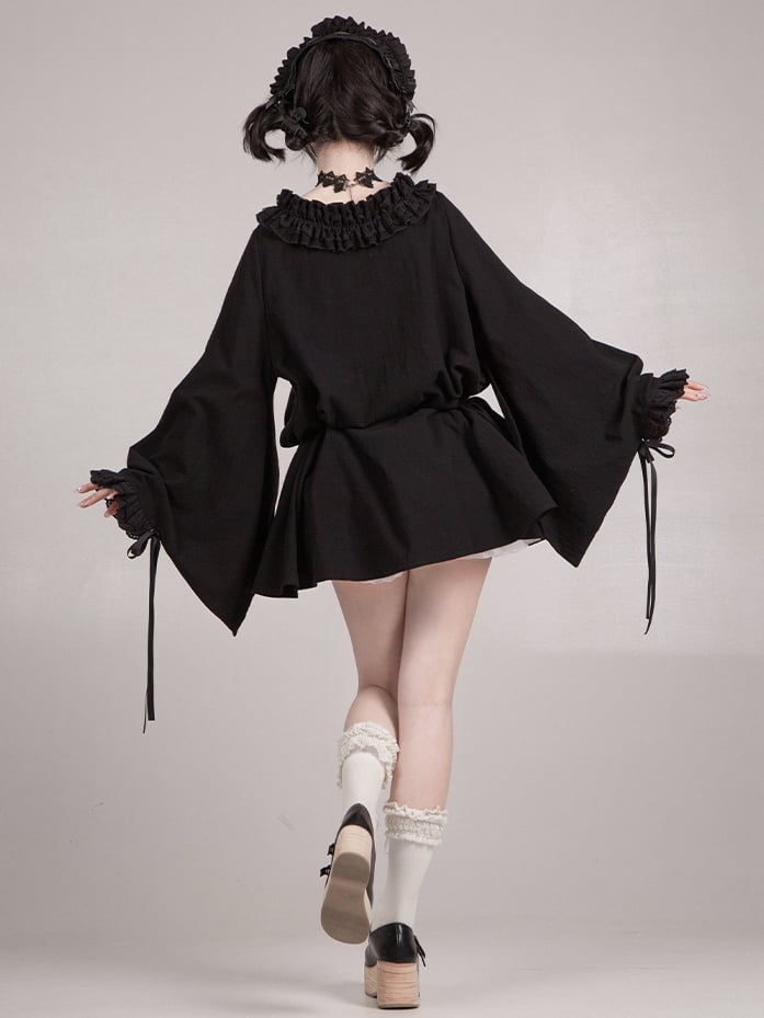 Dress Sleeves Short Neckline Version Black Ruffled Wa Long Square Lolita