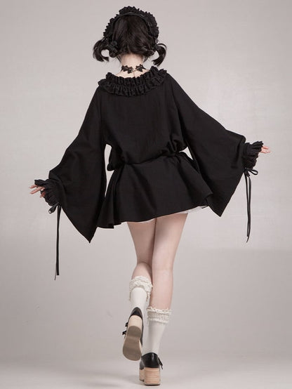 Dress Sleeves Short Neckline Version Black Ruffled Wa Long Square Lolita