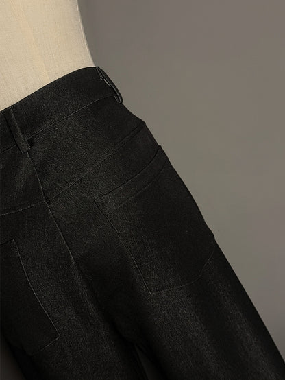 ティアードパッチパンツ レースフレアカフス ブラック