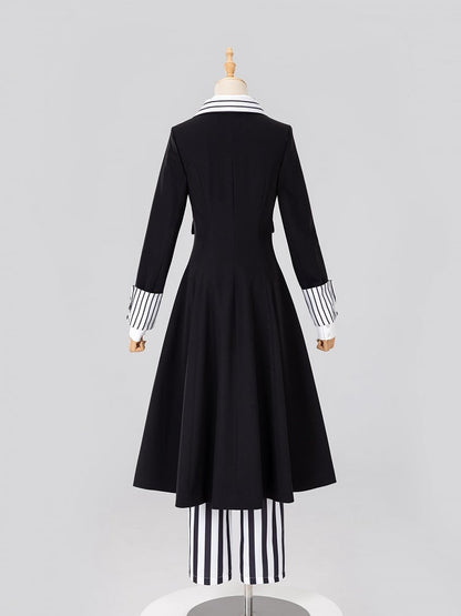 Striped Lapel Tailcoat with Clown Motif Black Accents - DevilInspired Exclusive Collection