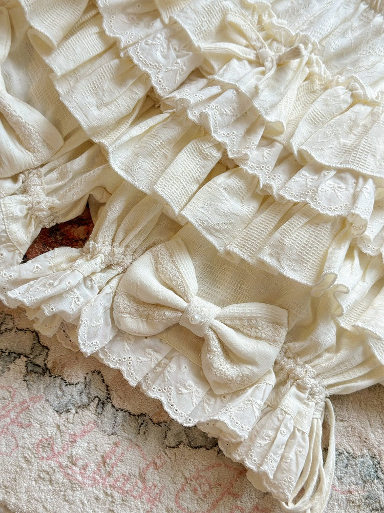 Bloomers Accents Lolita with Ruffles and Tiered Cream Cotton Bow