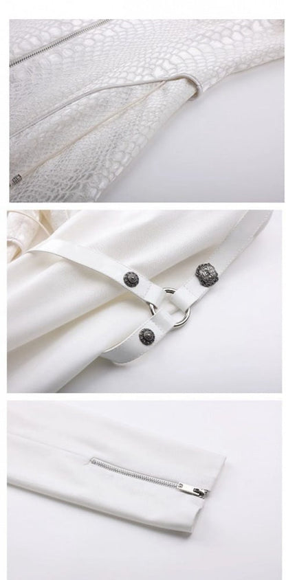 Snakeskin-grain Design Long Unisex Two-Piece Coat False - White Goth