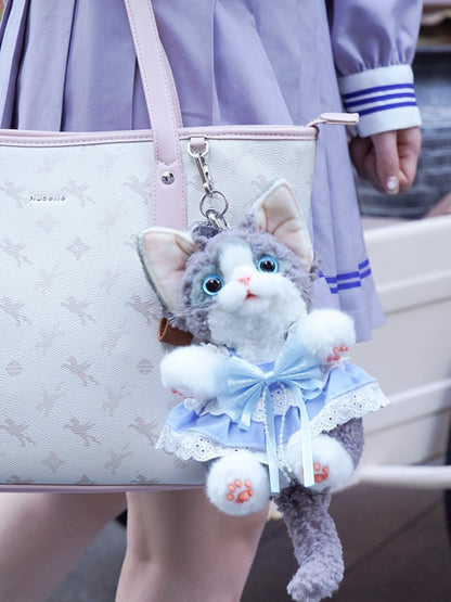 with Cute Accent Skirt Cat Devon Blue Keychain Black/Gray/White