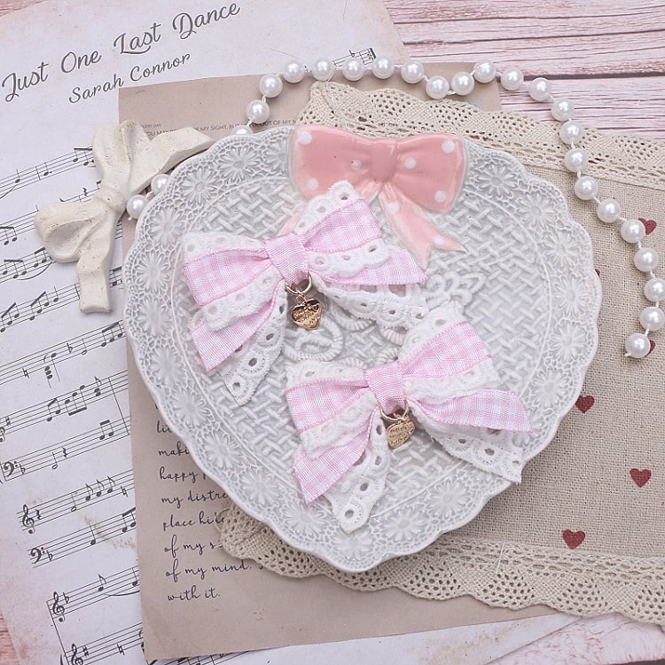 Charm 3 Lace Heart Bowknot Kei Hairclip Jirai Color Options