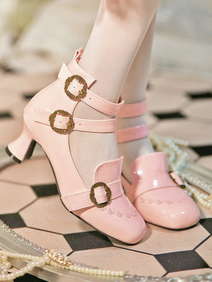 Design Motifs Mary Pink Rose Janes with Elegant Lolita Tri-Buckle