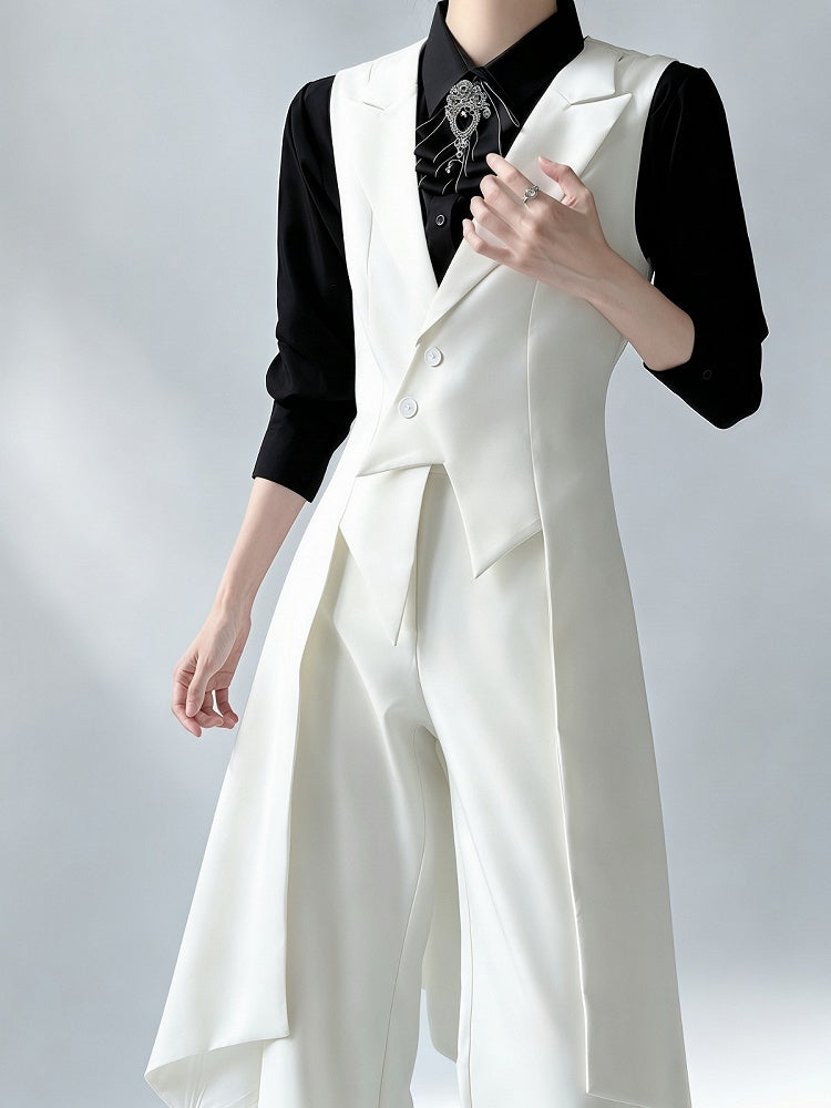 Swallow-Tail White Elegant Prince Long Waistcoat - ROAE