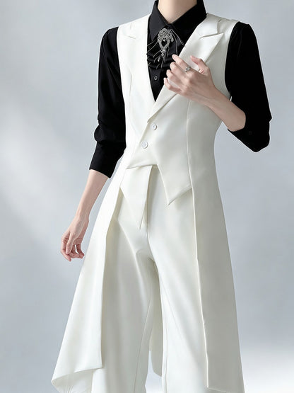 Swallow-Tail White Elegant Prince Long Waistcoat - ROAE