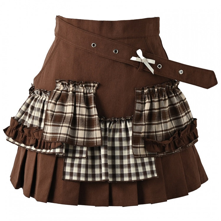 Plaid Patchwork Fashion Y2K Brown Pleated Skirt Millard