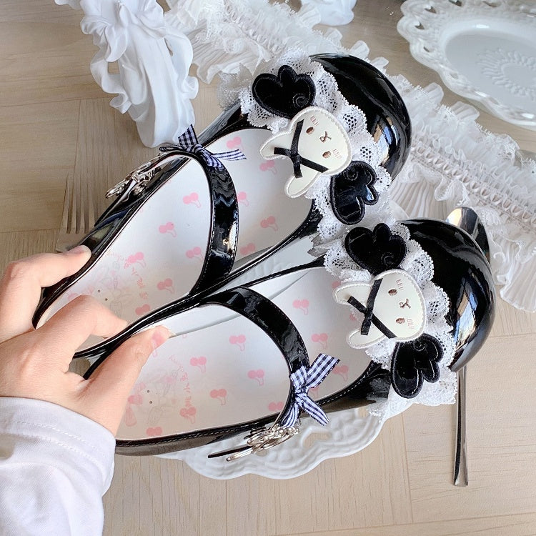 Wings Motif Decor Sweet Rabbit Lolita Black Bunny Themed Shoes with