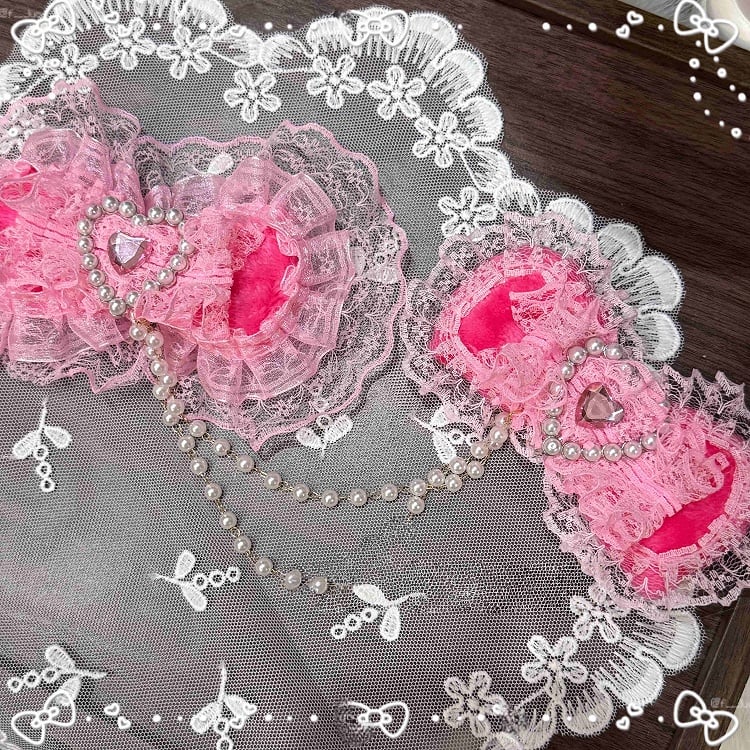 Satin Hime Lolita Bow Hairclip with Rose - Pink