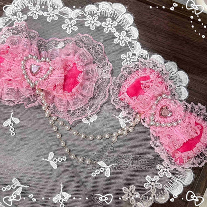 Satin Hime Lolita Bow Hairclip with Rose - Pink