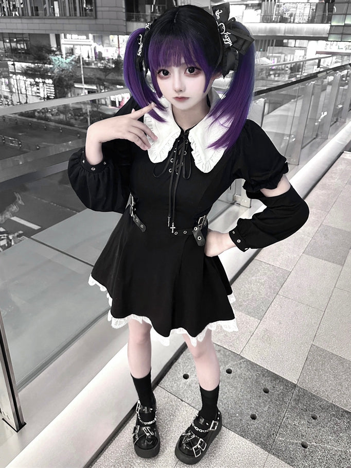 Bowknot Black Rhinestones Jirai Hairclips Adorned Kei