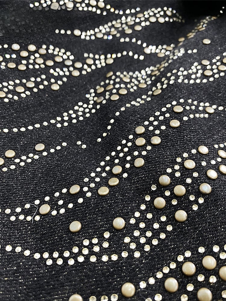 Rhinestone Fishtail Jeans with Distressed Holes - ReddaChic